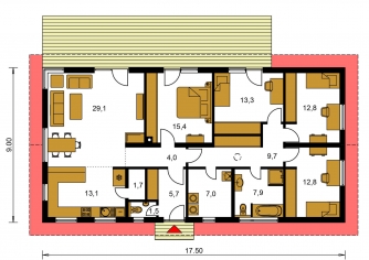 Image miroir | Plan de sol du rez-de-chaussée - BUNGALOW 165